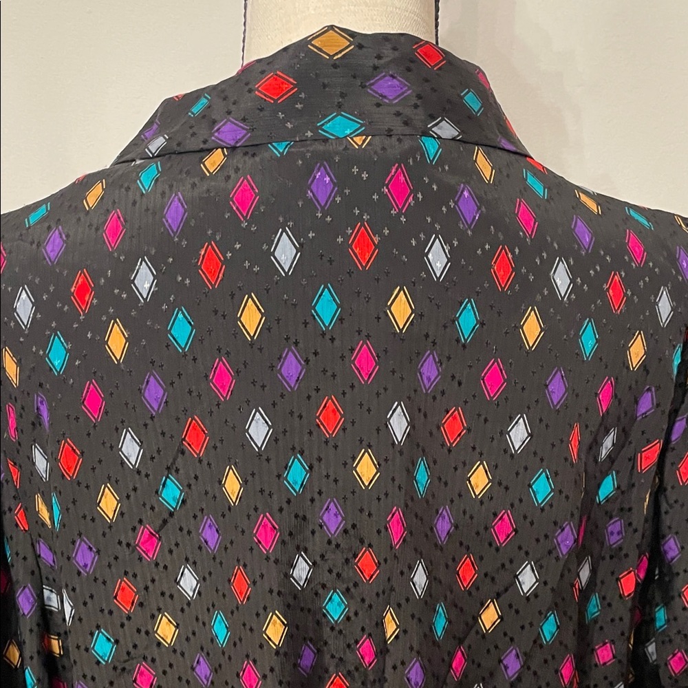 Vintage Multicolor Diamond Pattern Button Down Shirt - Picture 8 of 10